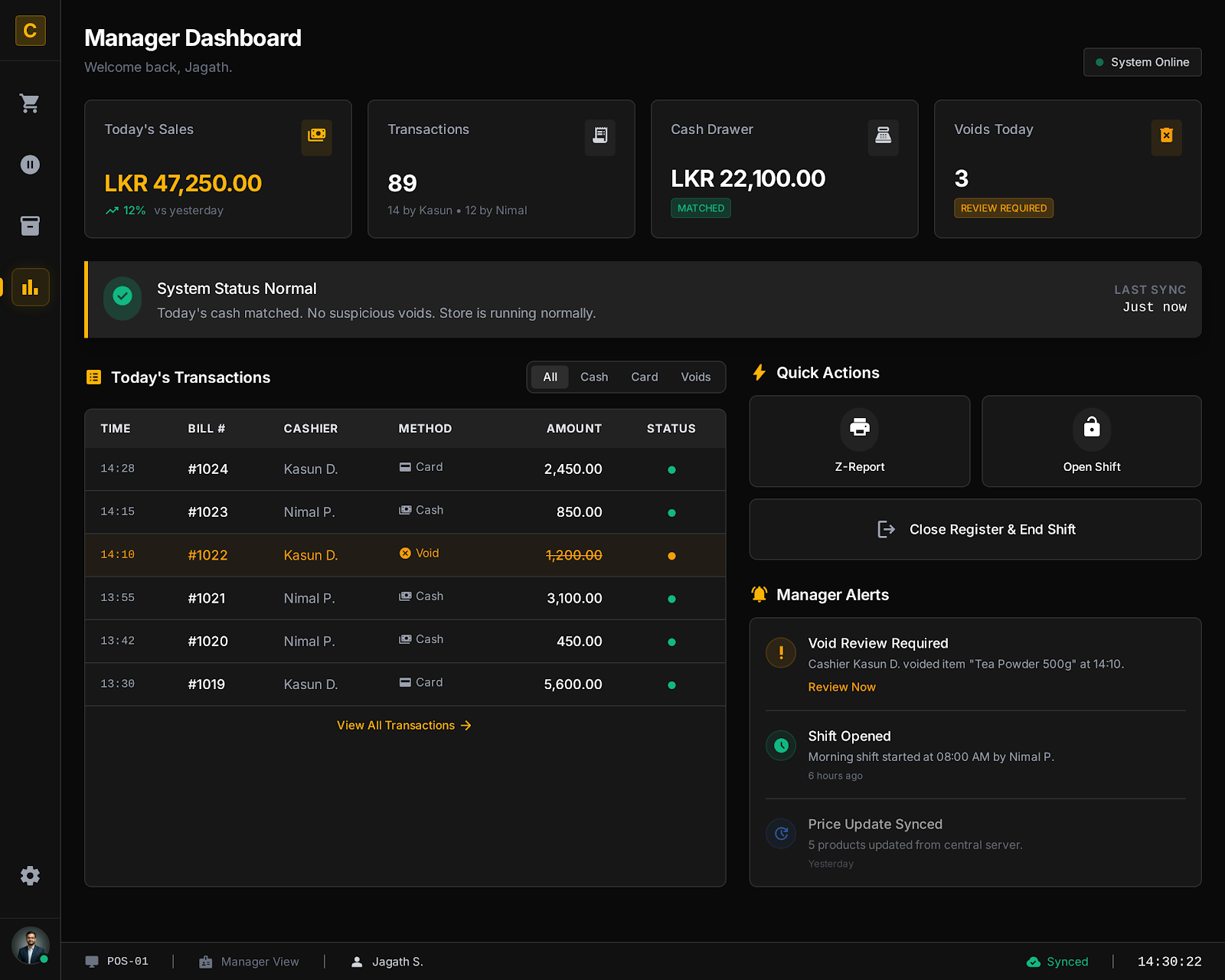 Ceylond POS manager dashboard